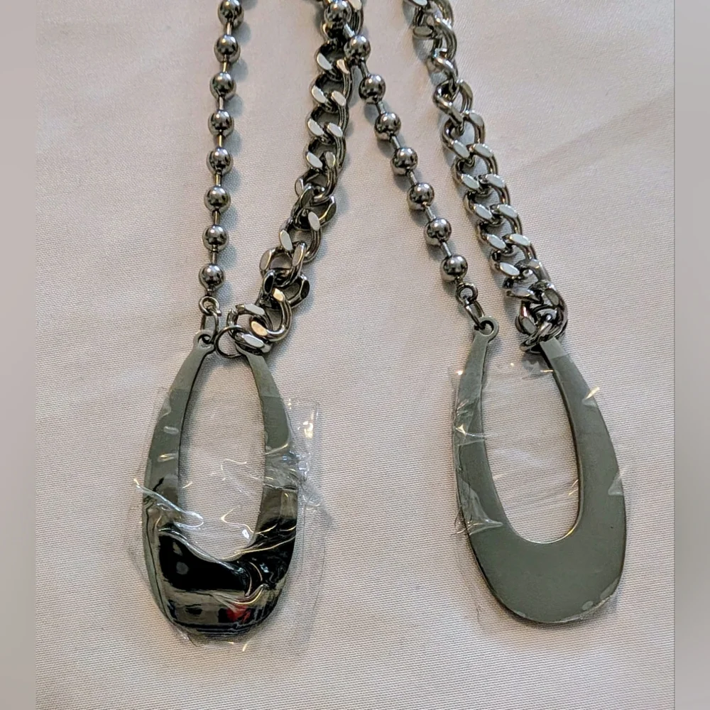 Silver Link Chain Choker Necklace Y2K Minimalist Abstract - Picture 4 of 4